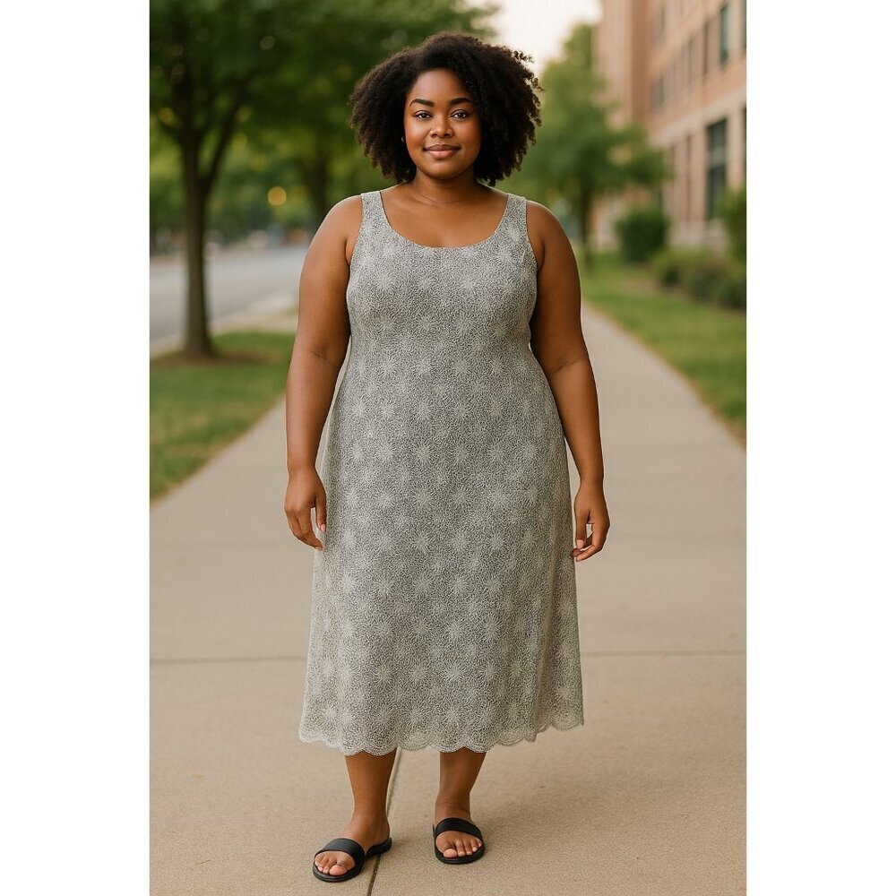 R&M Richard’s Silver Lace Mid Length Dress